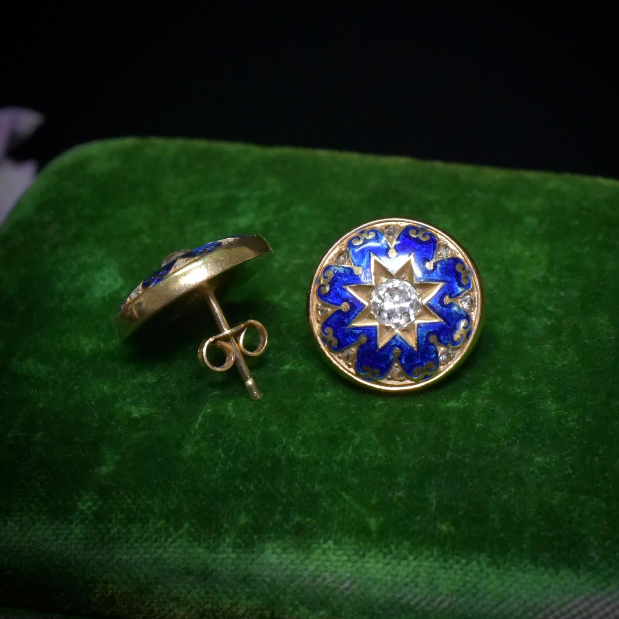 Modern 18ct Yellow Gold Diamond And Enamel Earrings