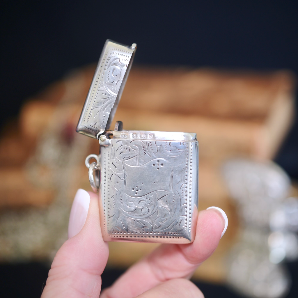 Antique Edwardian Sterling Silver Vesta Case By John Gilbert - Birmingham 1904