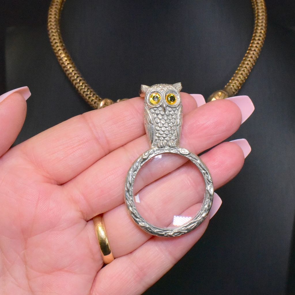 Contemporary Sterling Silver ‘Owl’ Magnifying Glass Pendant