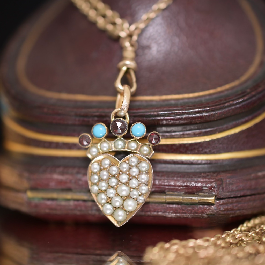 Antique Victorian Gold-Filled Crowned Heart Pendant Circa 1880-90