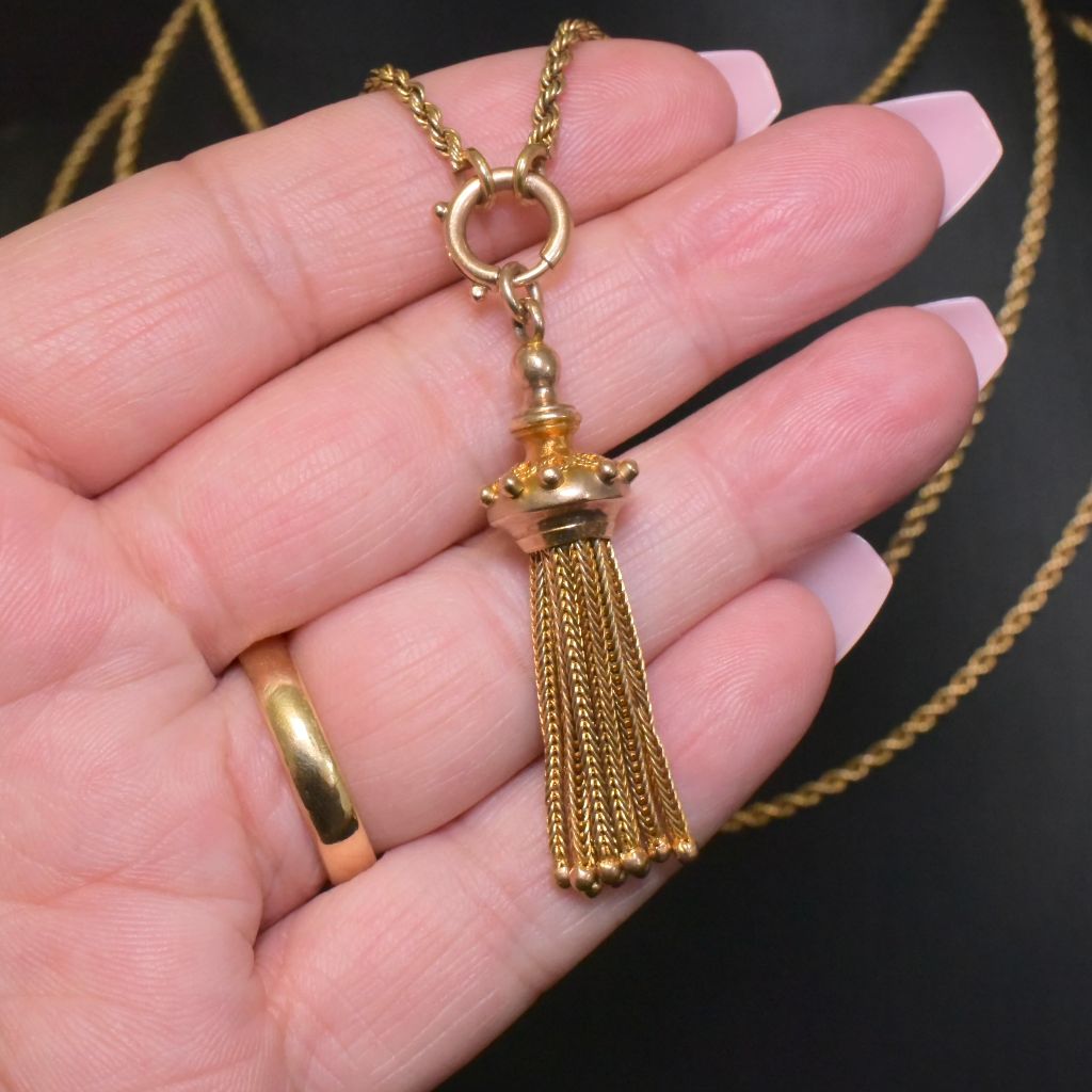 Antique Victorian Etruscan Revival 9ct Yellow Gold Tassel Fob Charm