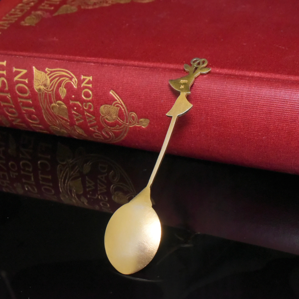 Antique Art Deco Egyptian Revival Silver Enamel Spoon circa 1925