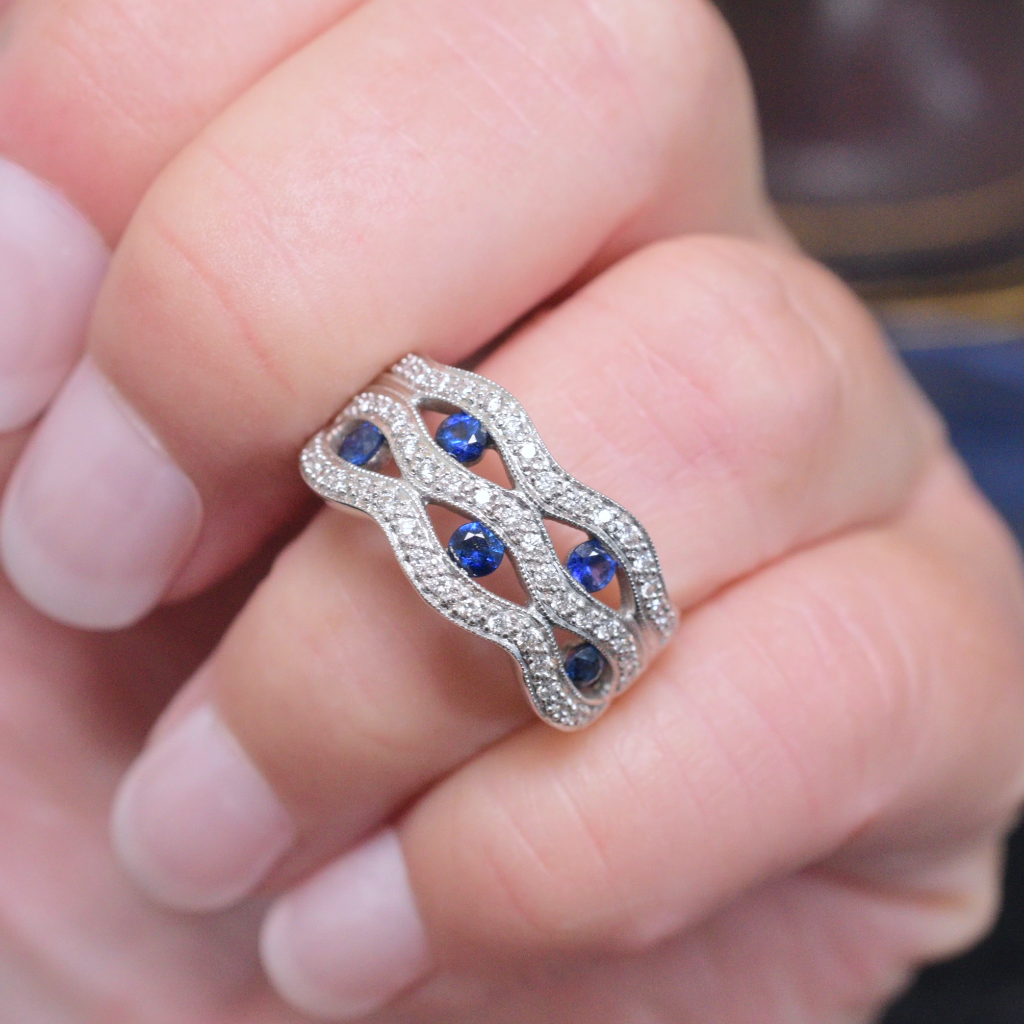 Modern 18ct White Gold Sapphire And Diamond Ring