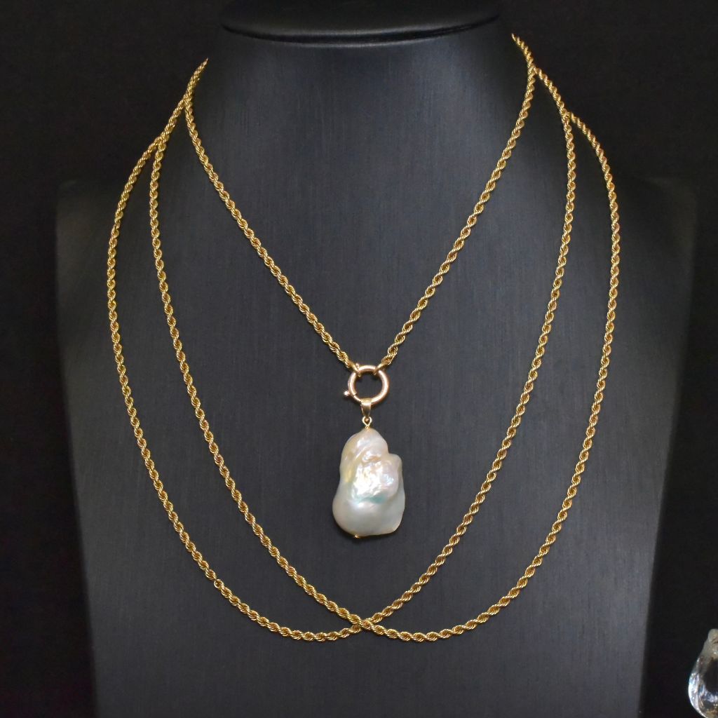 Contemporary 9ct Yellow Gold Large Baroque Pearl Pendant