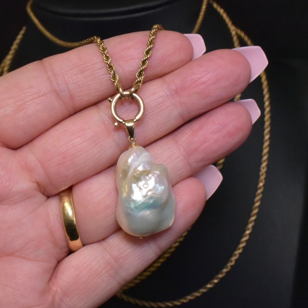 Contemporary 9ct Yellow Gold Large Baroque Pearl Pendant