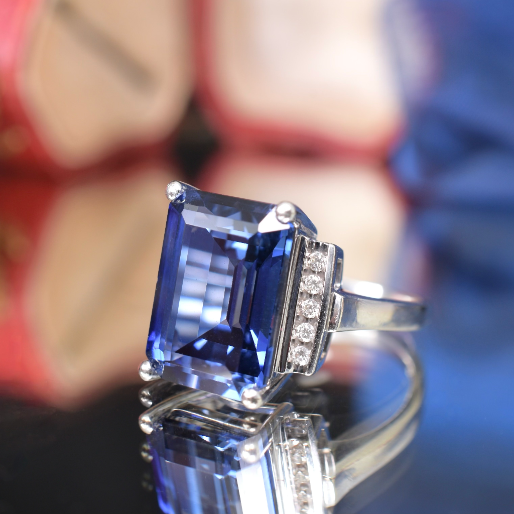 Modern 9ct White Gold Created Sapphire And Diamond Dress Ring