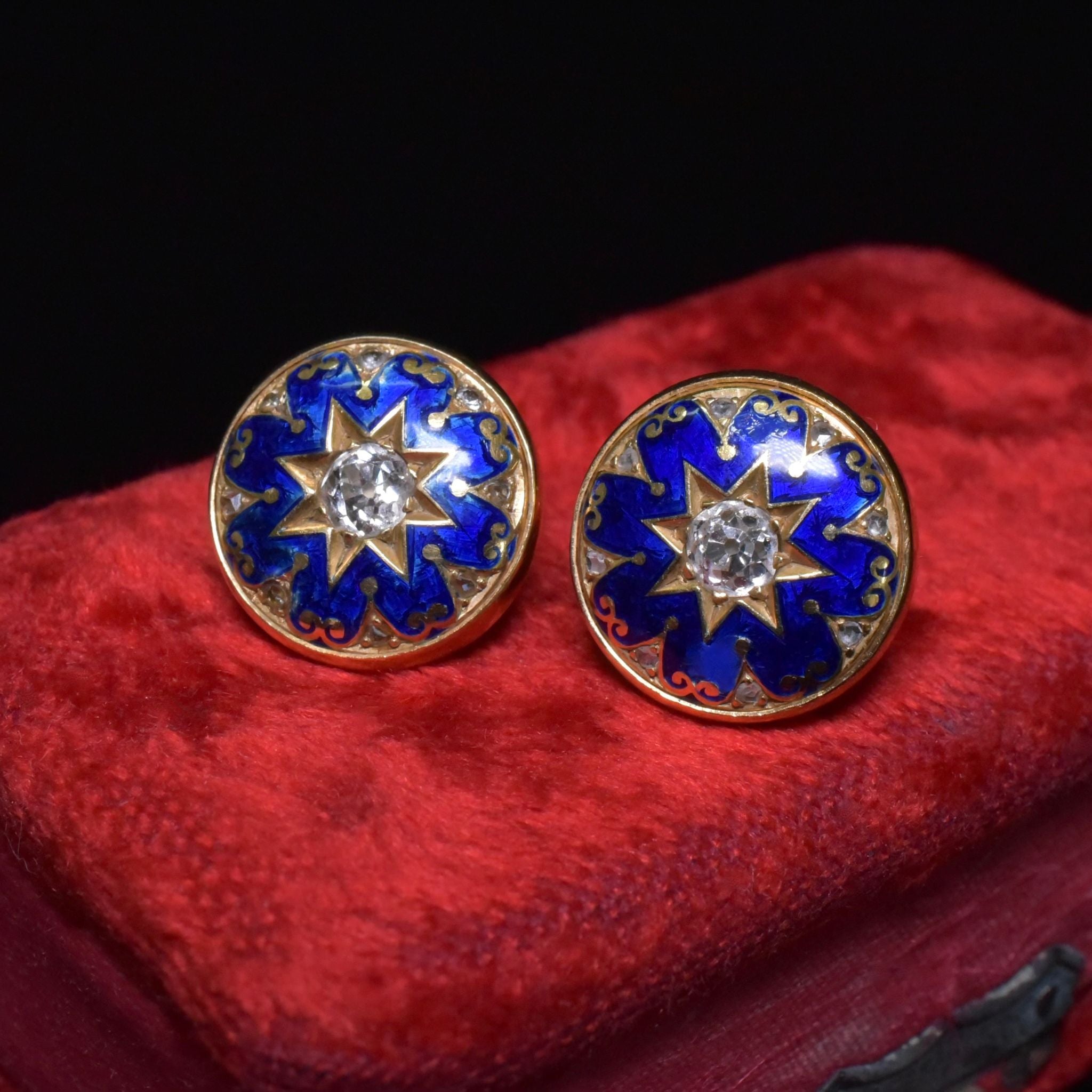 Modern 18ct Yellow Gold Diamond And Enamel Earrings