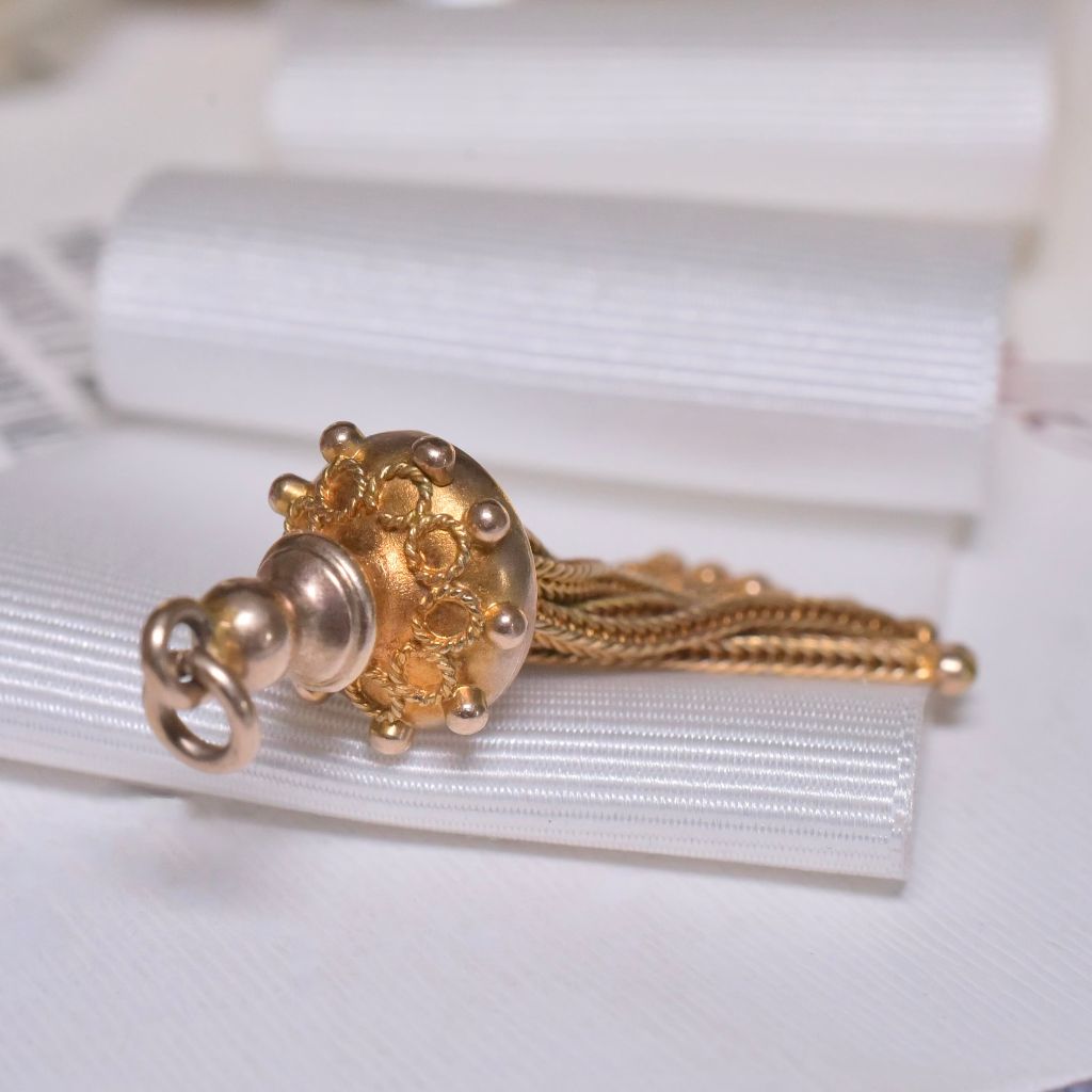 Antique Victorian Etruscan Revival 9ct Yellow Gold Tassel Fob Charm