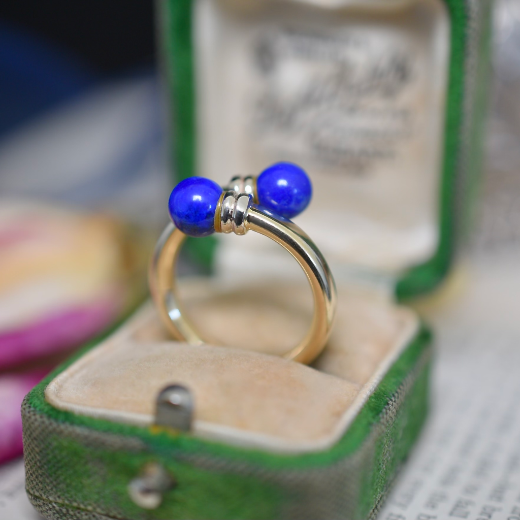 Contemporary 18ct Yellow Gold Lapis Lazuli Crossover’ Ring - Vincenza Italy