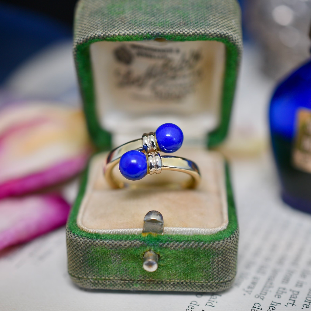 Contemporary 18ct Yellow Gold Lapis Lazuli Crossover’ Ring - Vincenza Italy