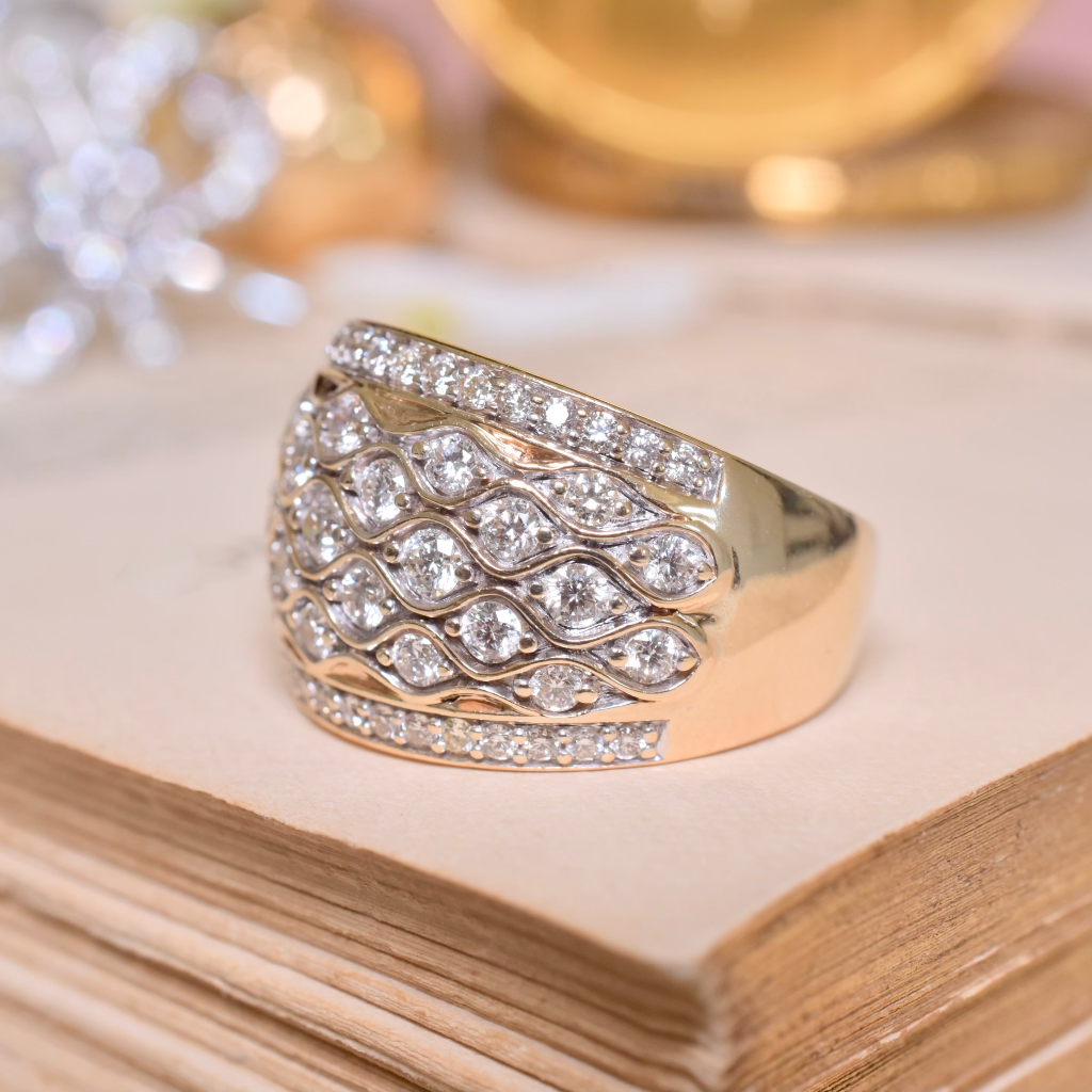 Superb Modern 9ct Yellow Gold Diamond Wide Ring - 1.50ct Included In Purchase Retail Replacement Valuation For $7410 AUD