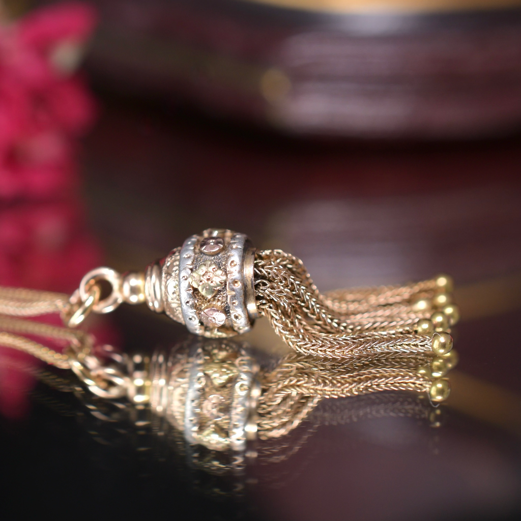 Antique Victorian 15ct Gold Tri-Colour Tassel Pendant Drop Circa 1890