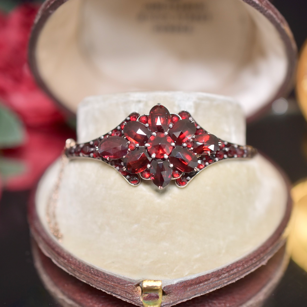 A Fine Antique Victorian Bohemian Garnet Bangle Circa 1890 - 1900