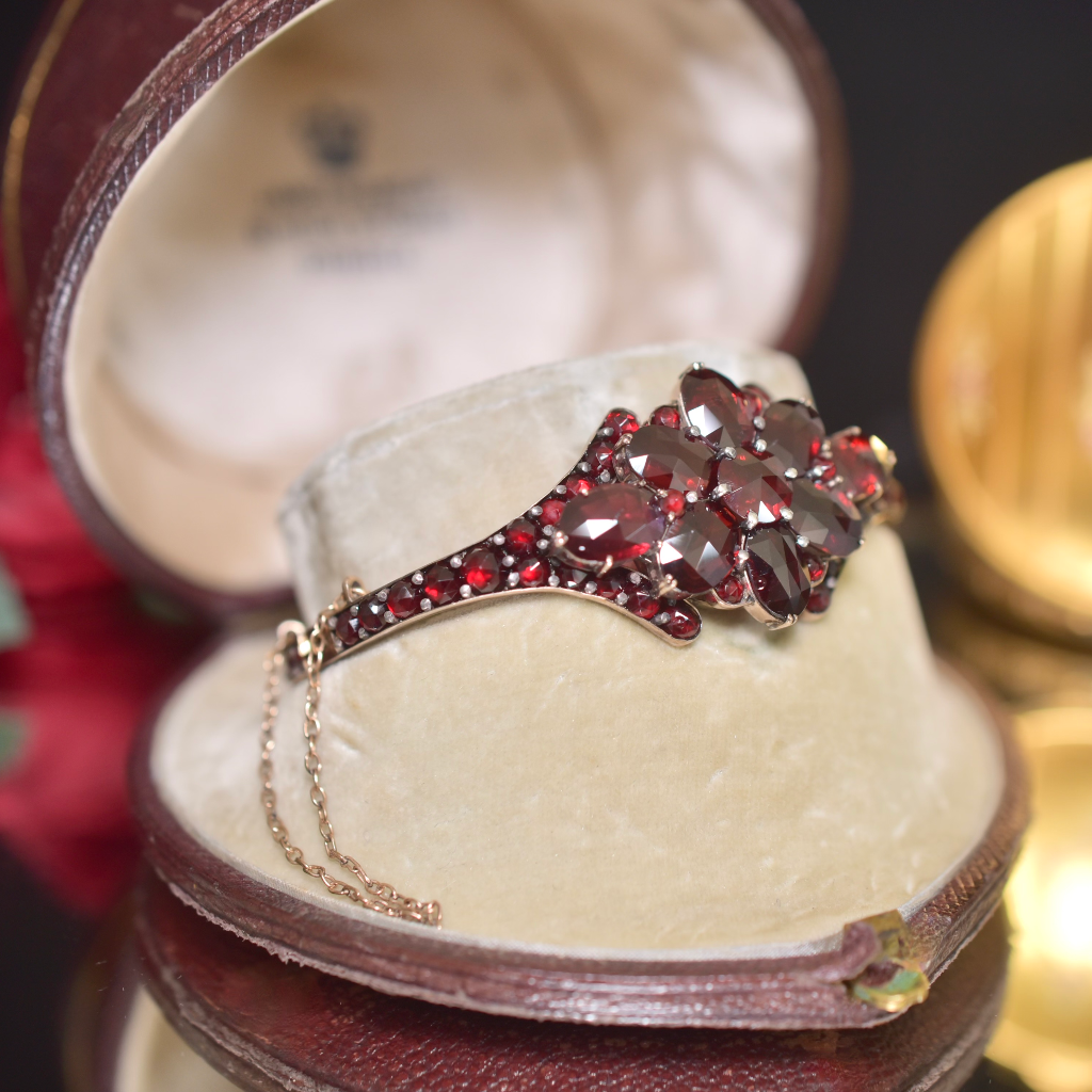 A Fine Antique Victorian Bohemian Garnet Bangle Circa 1890 - 1900