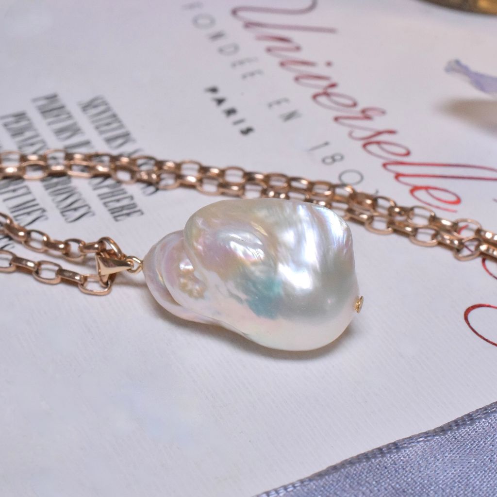 Contemporary 9ct Yellow Gold Large Baroque Pearl Pendant