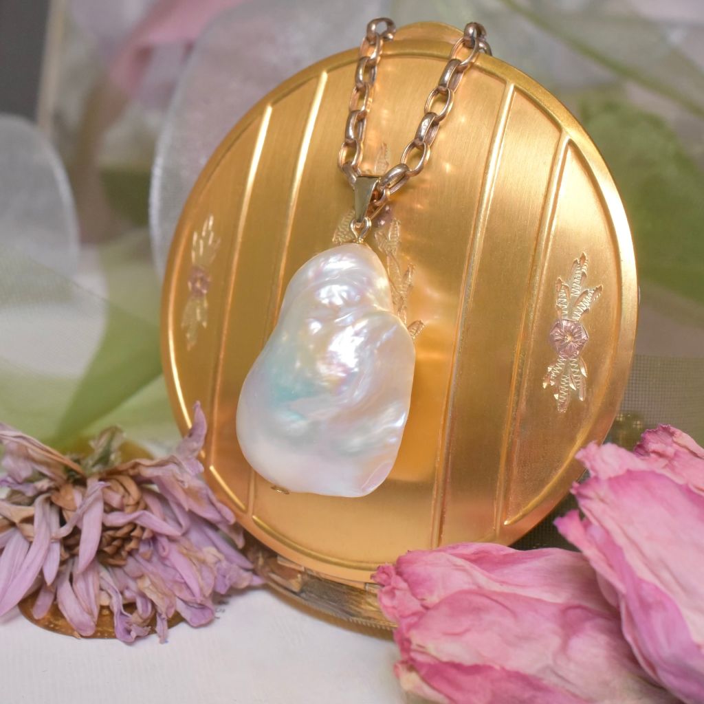Contemporary 9ct Yellow Gold Large Baroque Pearl Pendant
