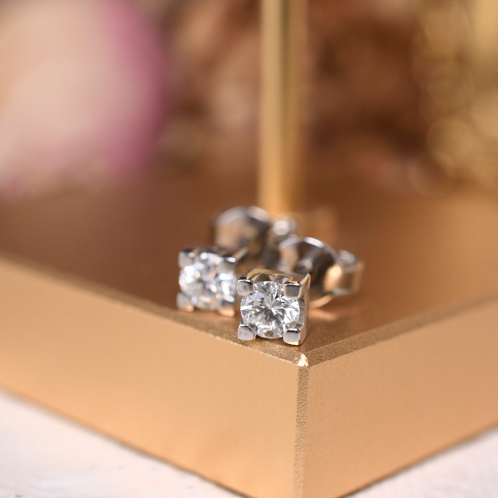 Modern 18ct White Gold And Diamond Stud Earrings