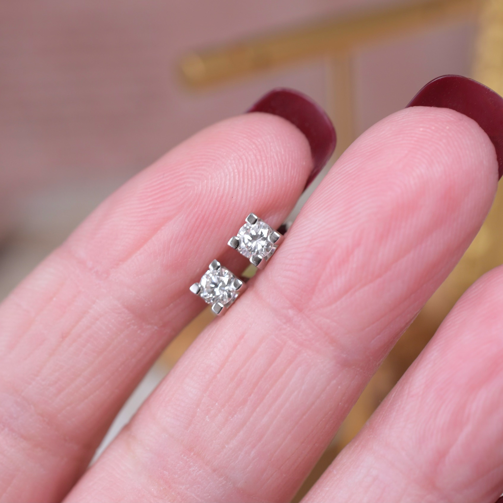 Modern 18ct White Gold And Diamond Stud Earrings