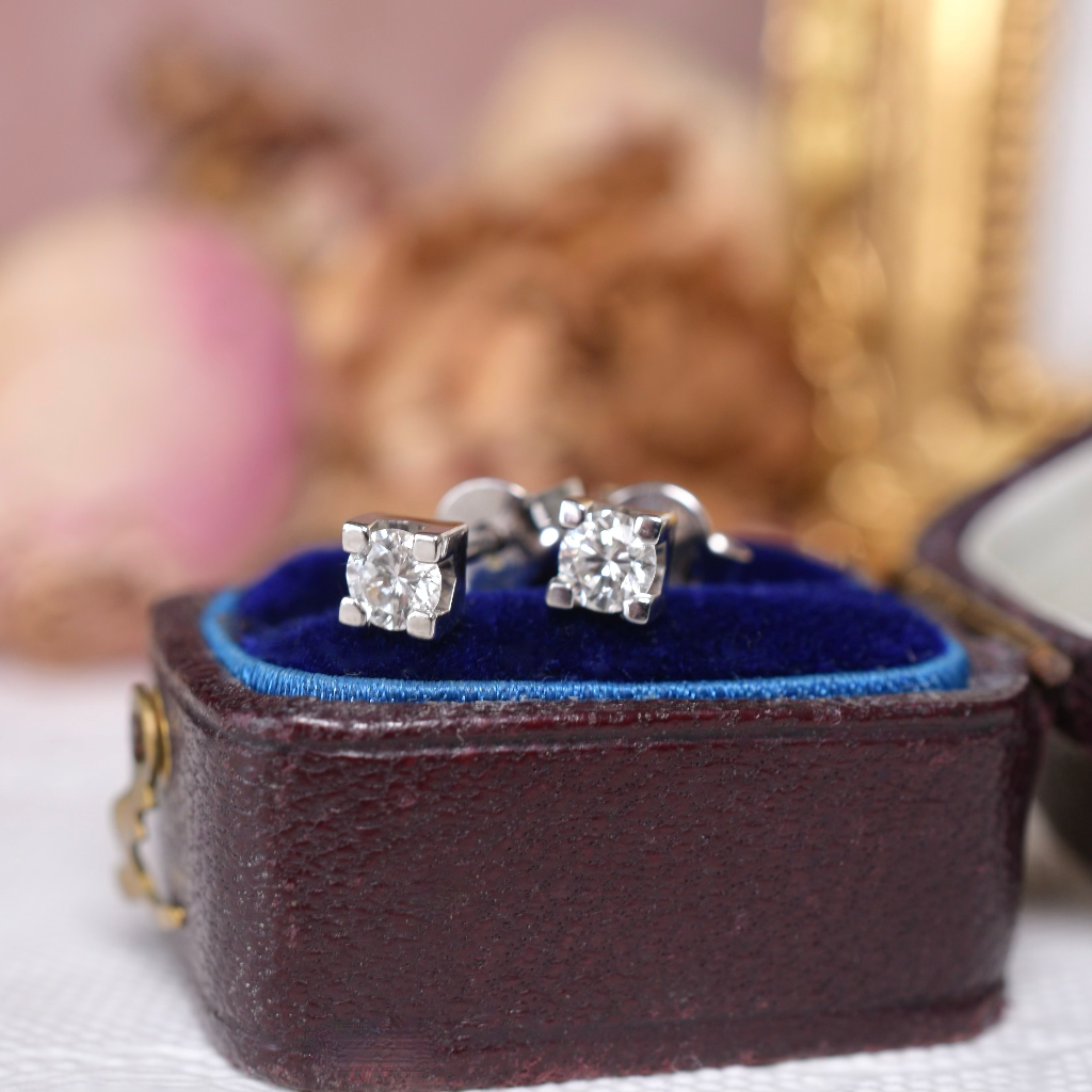 Modern 18ct White Gold And Diamond Stud Earrings