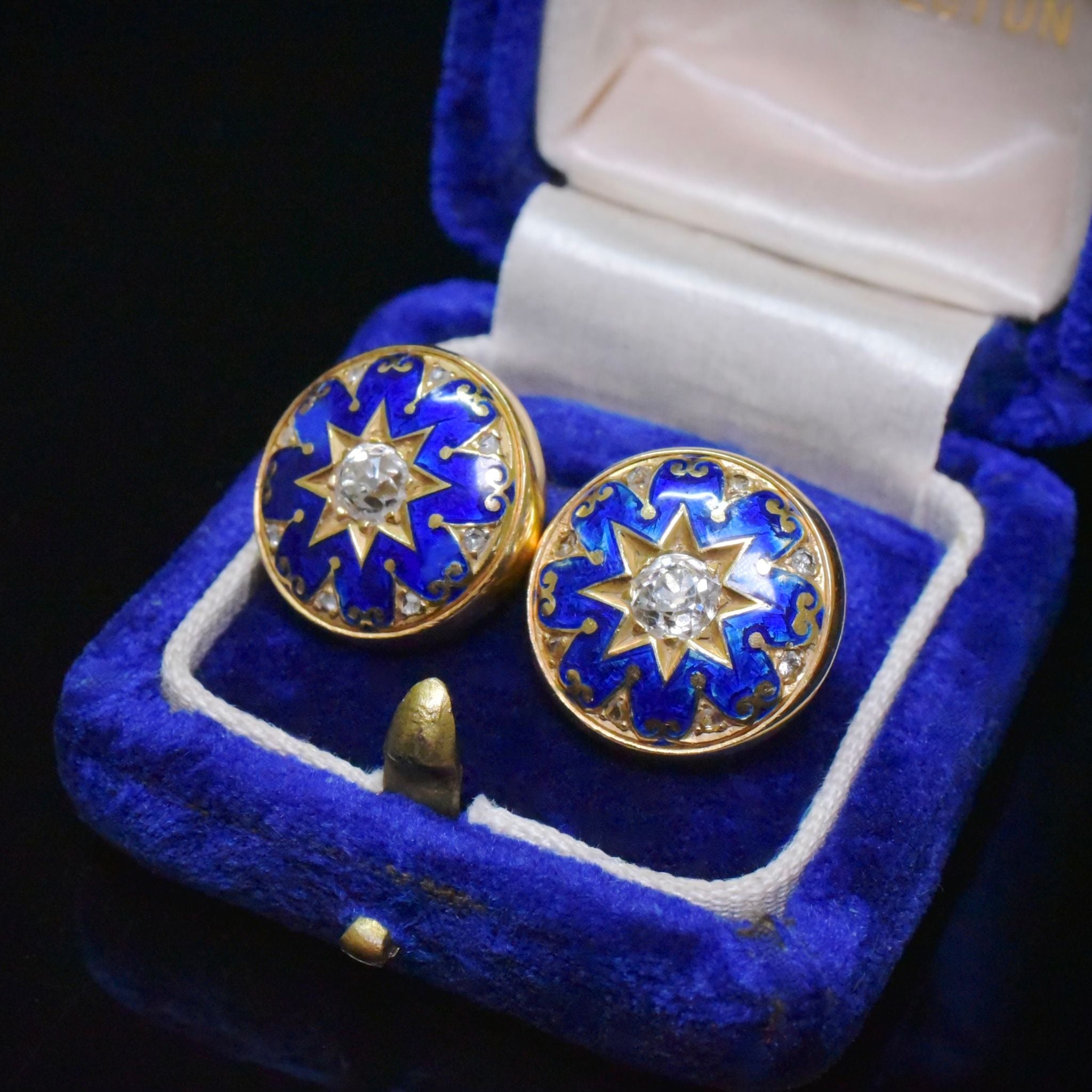 Modern 18ct Yellow Gold Diamond And Enamel Earrings