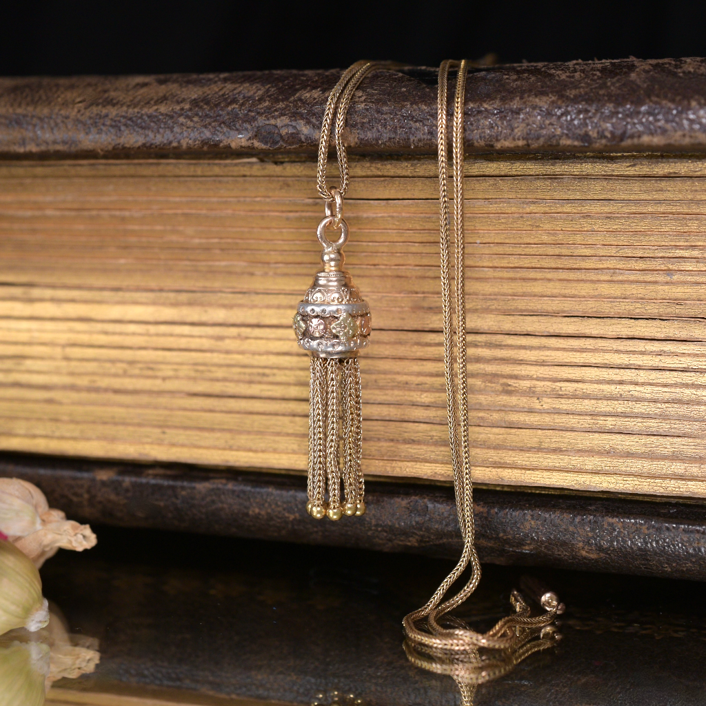Antique Victorian 15ct Gold Tri-Colour Tassel Pendant Drop Circa 1890