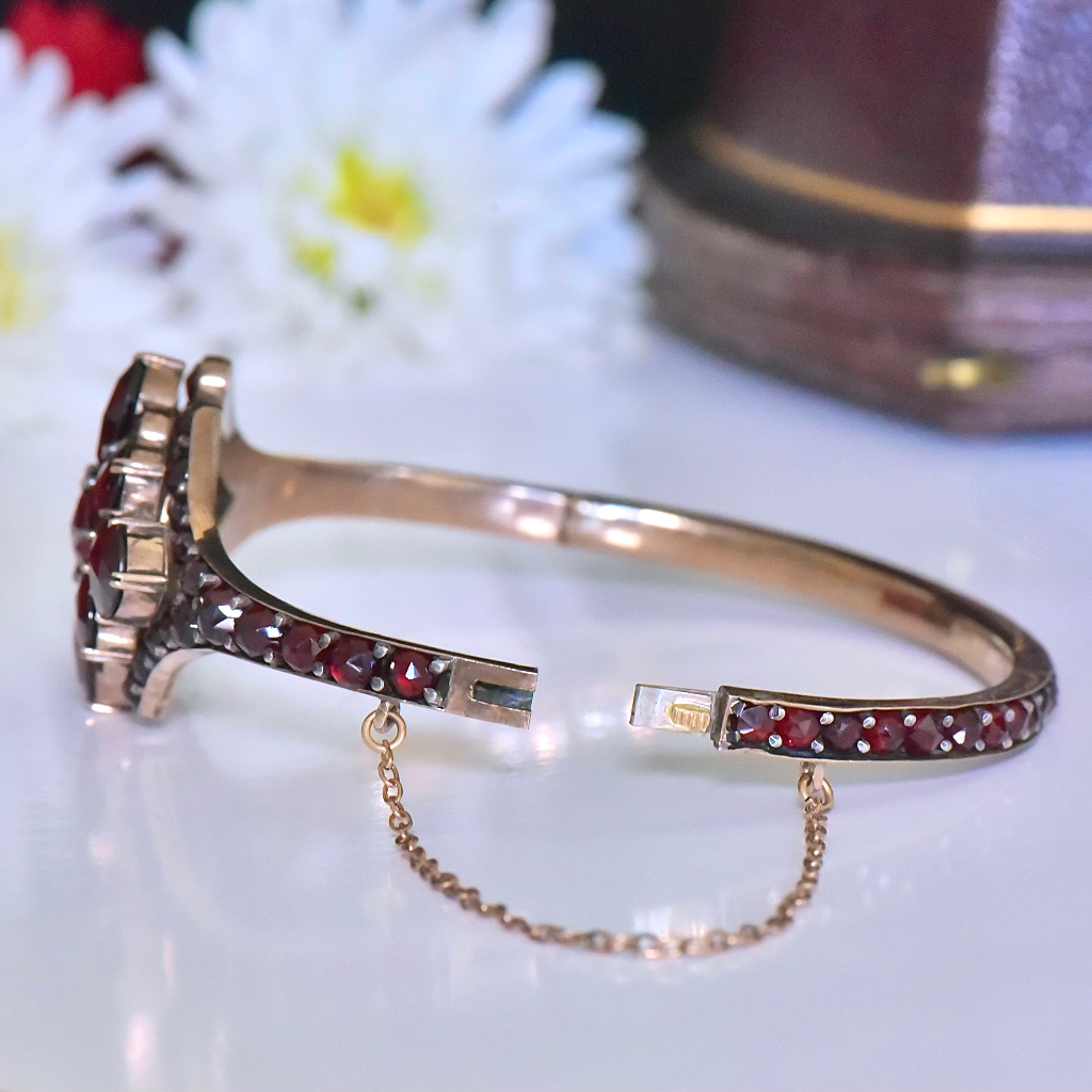 A Fine Antique Victorian Bohemian Garnet Bangle Circa 1890 - 1900