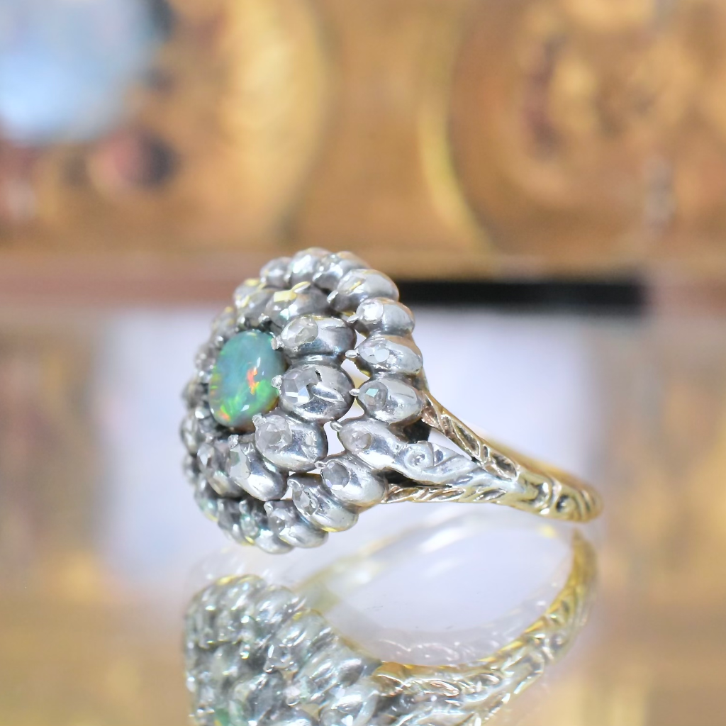 Vintage Georgian Style Dutch 14ct And Silver Opal And Diamond Ring Circa 1900-1950