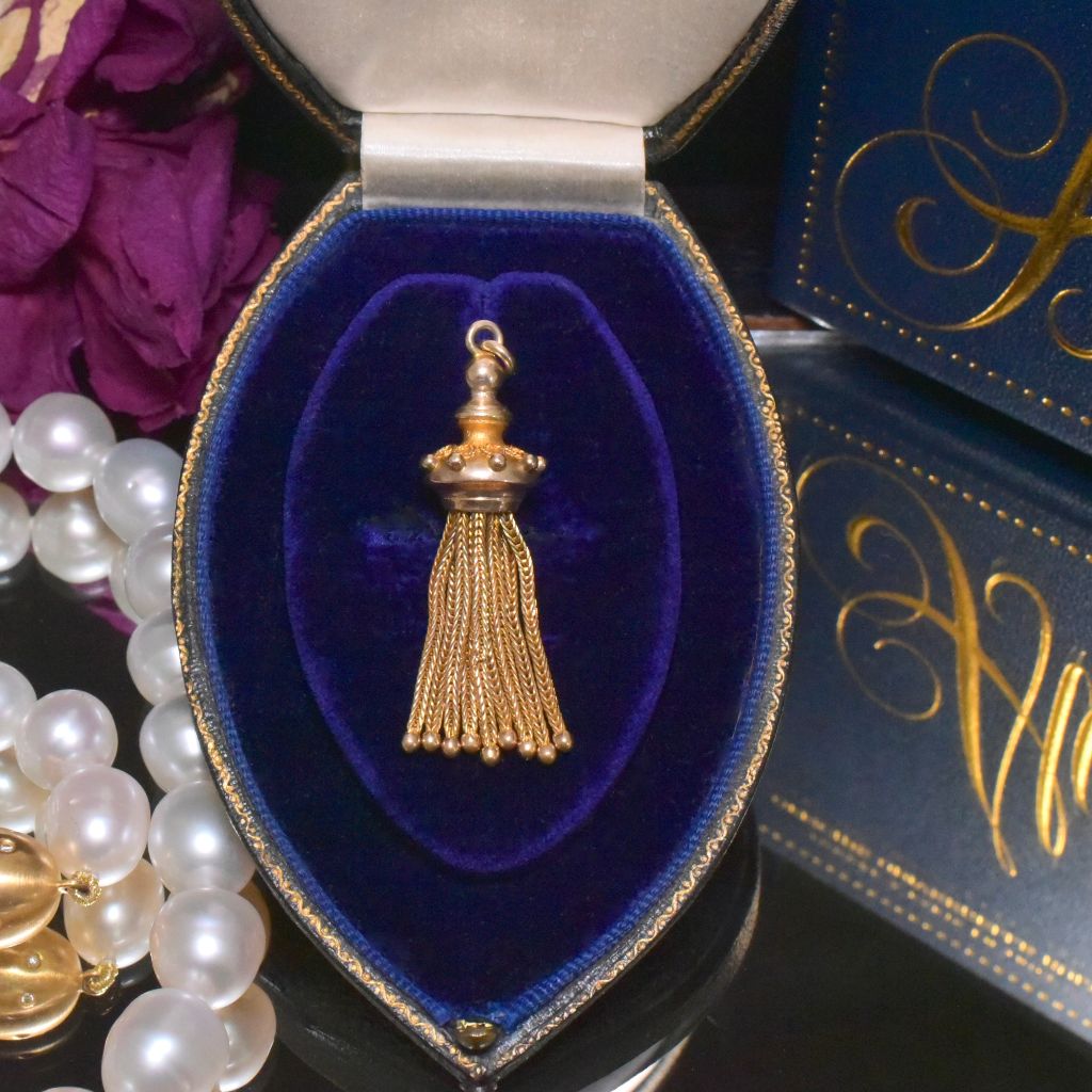 Antique Victorian Etruscan Revival 9ct Yellow Gold Tassel Fob Charm