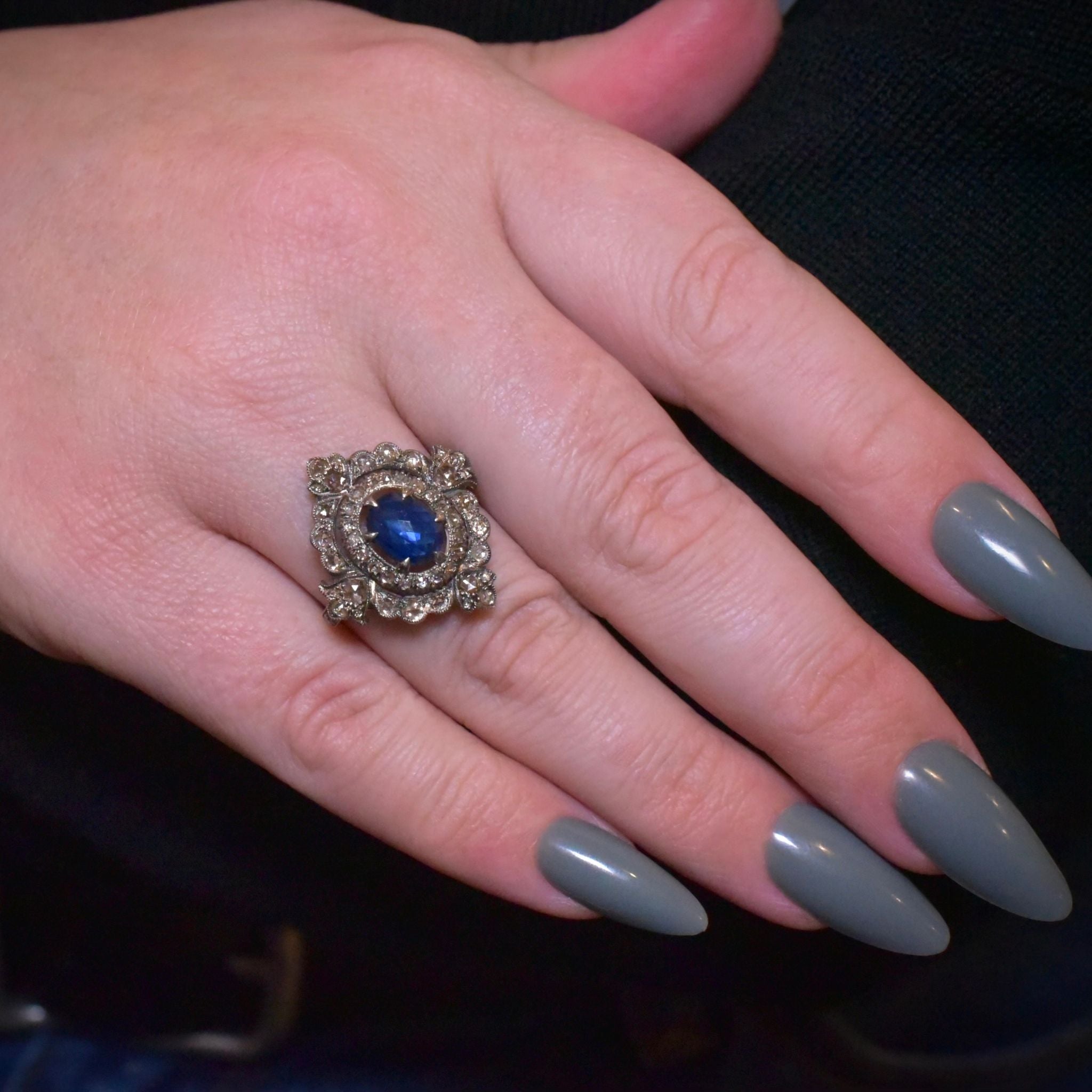 Superb 18ct Gold And Silver Sapphire And Diamond ‘Antique Style’ Ring