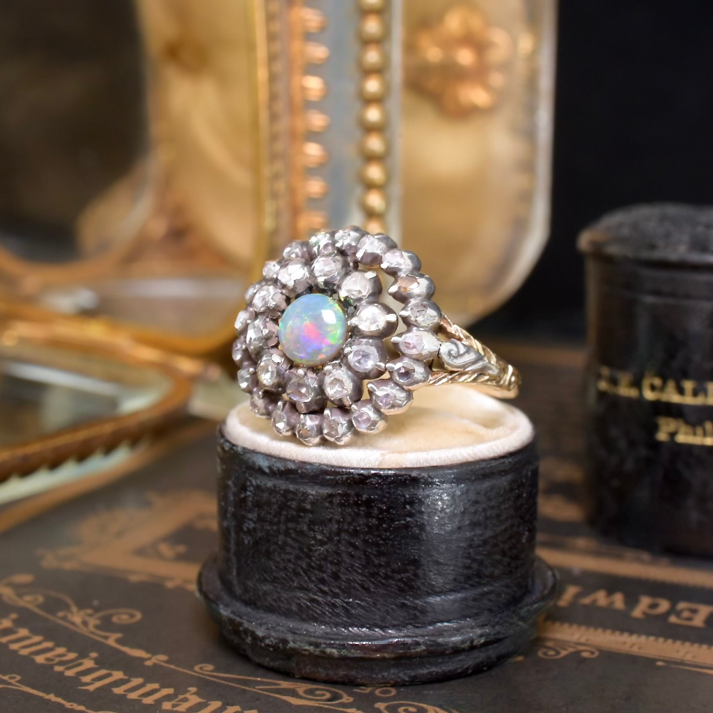 Vintage Georgian Style Dutch 14ct And Silver Opal And Diamond Ring Circa 1900-1950