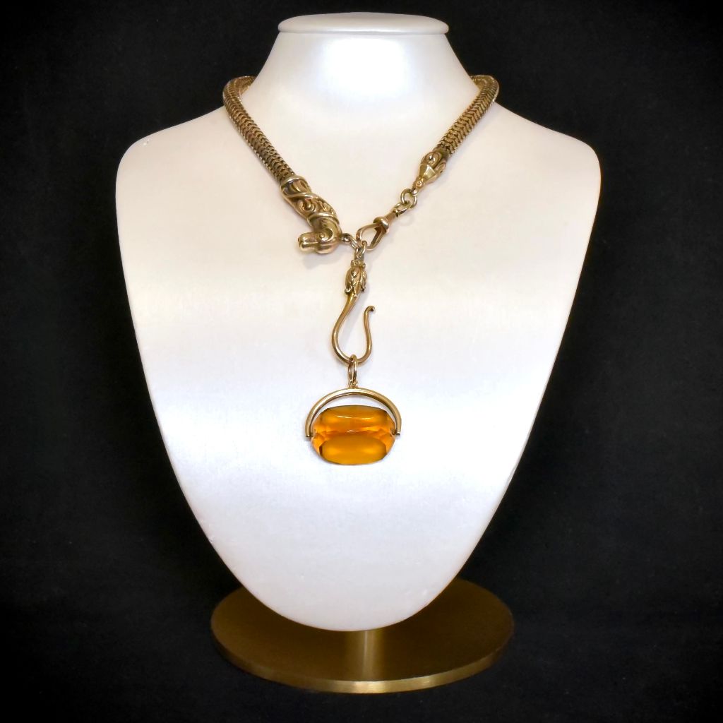 Vintage 9ct Yellow Gold Antique Style Citrine Glass Spinner Fob Pendant 14.3 Grams