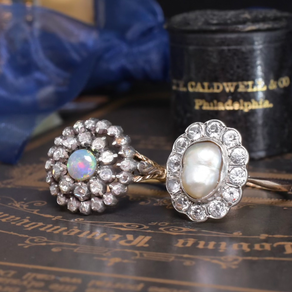 Vintage Georgian Style Dutch 14ct And Silver Opal And Diamond Ring Circa 1900-1950