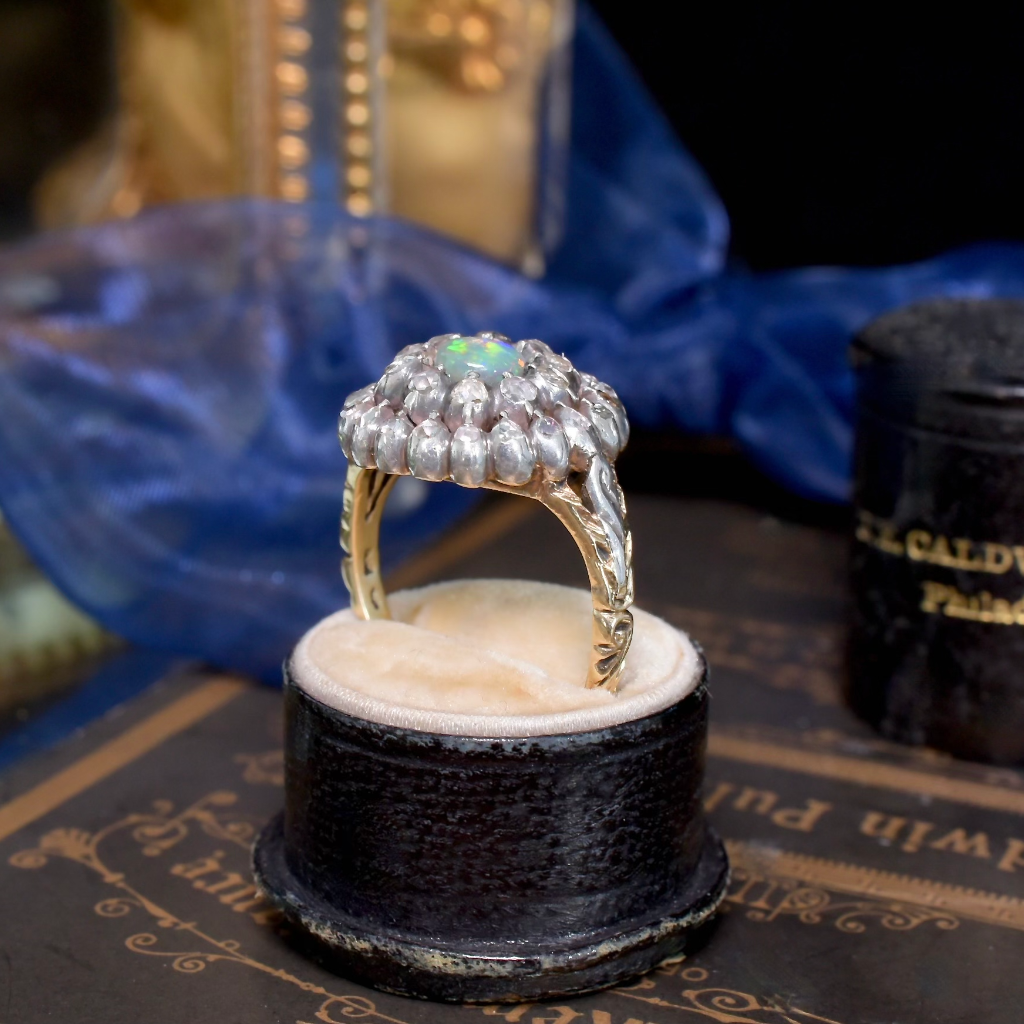 Vintage Georgian Style Dutch 14ct And Silver Opal And Diamond Ring Circa 1900-1950