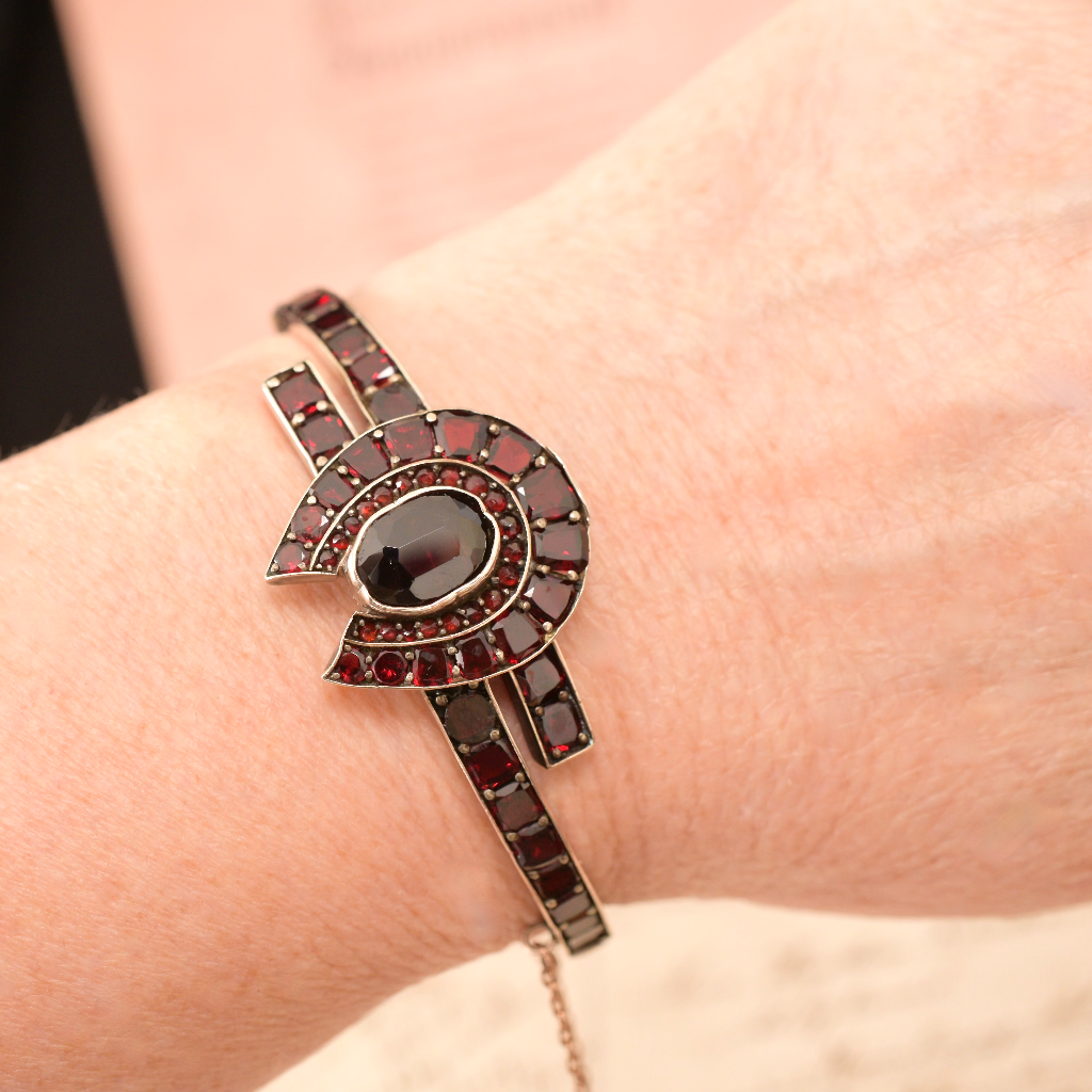 Antique Victorian Bohemian Garnet Crossover ‘Horseshoe’ Bangle Circa 1890’s