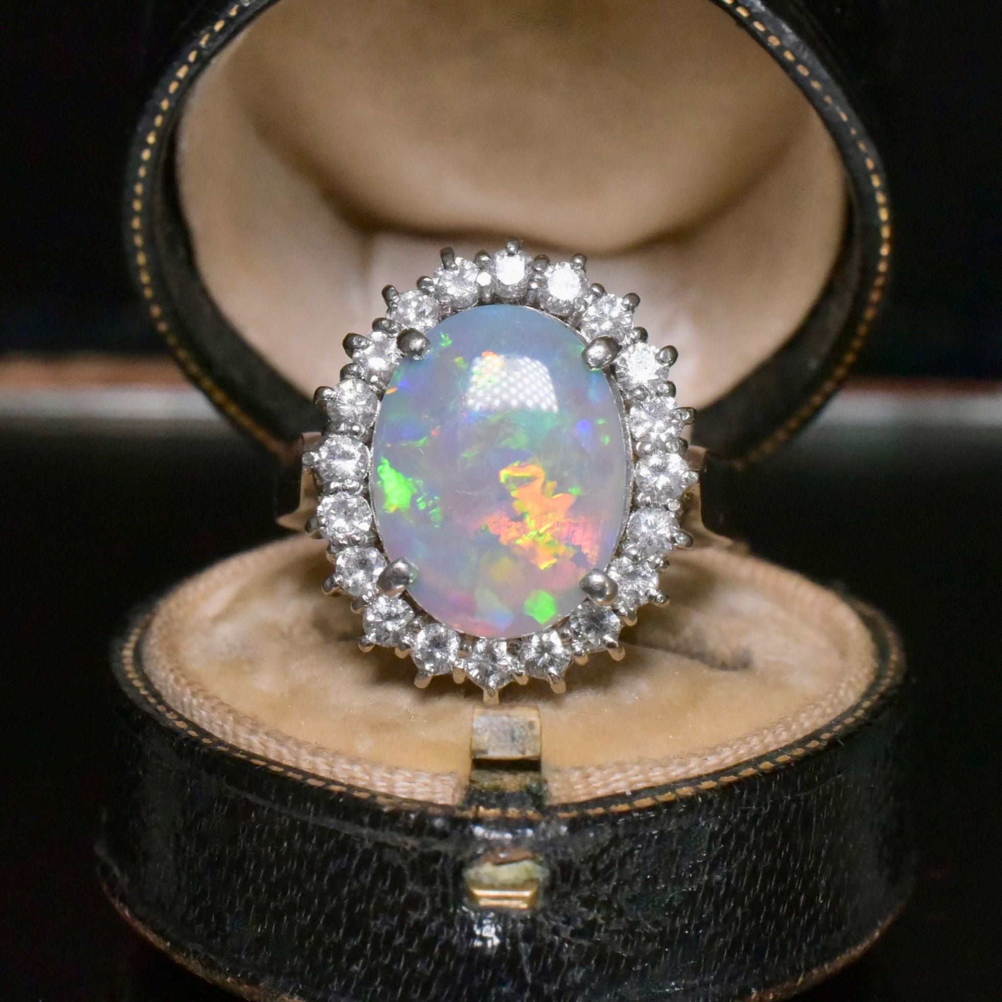Contemporary 18ct White Gold Solid Dark Opal And Diamond Ring Independent Valuation Included In Purchase For $14,500 AUD