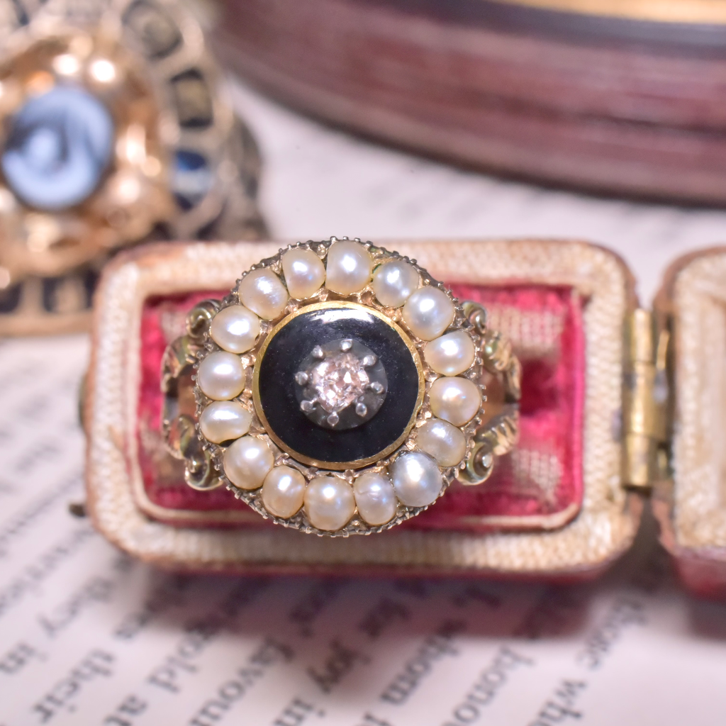 Antique Georgian/Very Early Victorian 15ct Yellow Gold Diamond And Pearl Ring Circa 1820's
