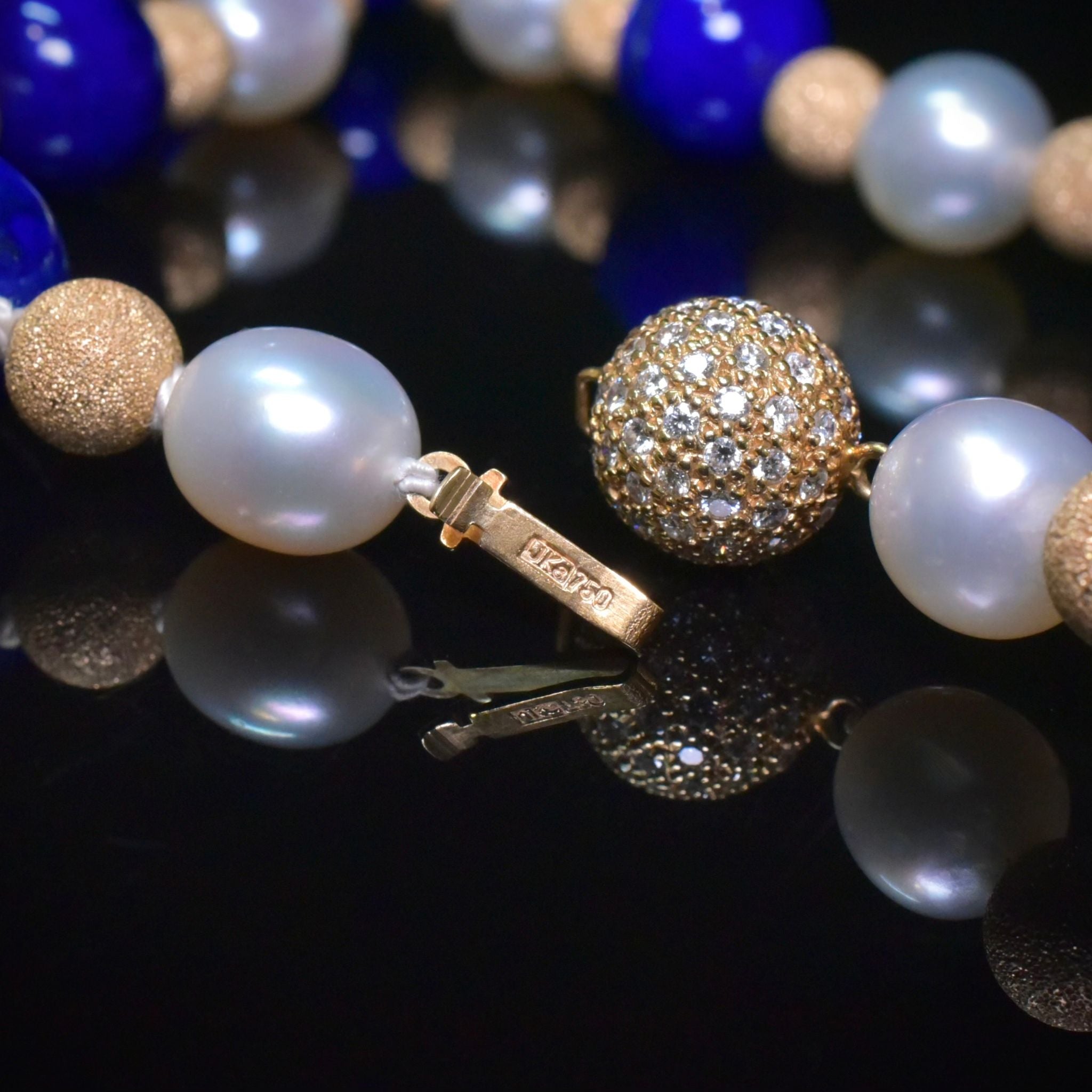 Superb 18ct And 9ct Gold, Diamond, Lapis Lazuli And Pearl Necklace - 1.00ct Included In Purchase Valuation For $8,200 AUD