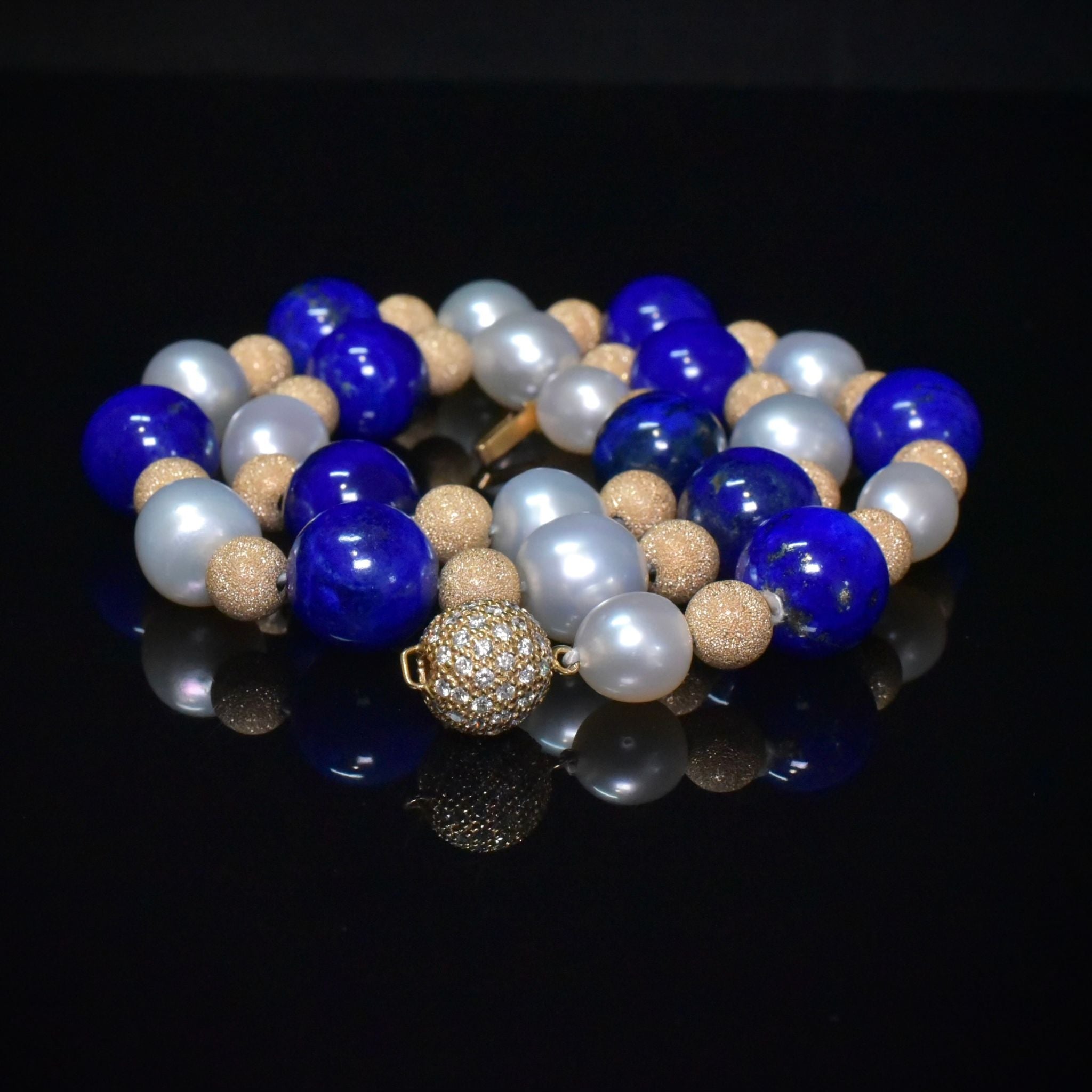 Superb 18ct And 9ct Gold, Diamond, Lapis Lazuli And Pearl Necklace - 1.00ct Included In Purchase Valuation For $8,200 AUD
