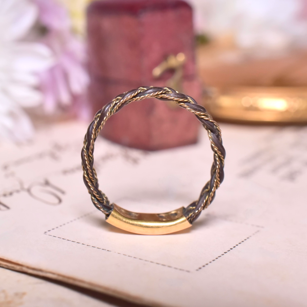 Antique Victorian Era 14ct Gold Braided Elephant Hair Ring