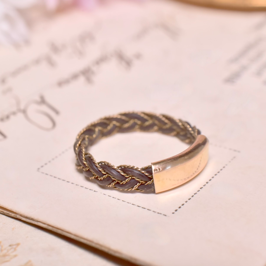 Antique Victorian Era 14ct Gold Braided Elephant Hair Ring