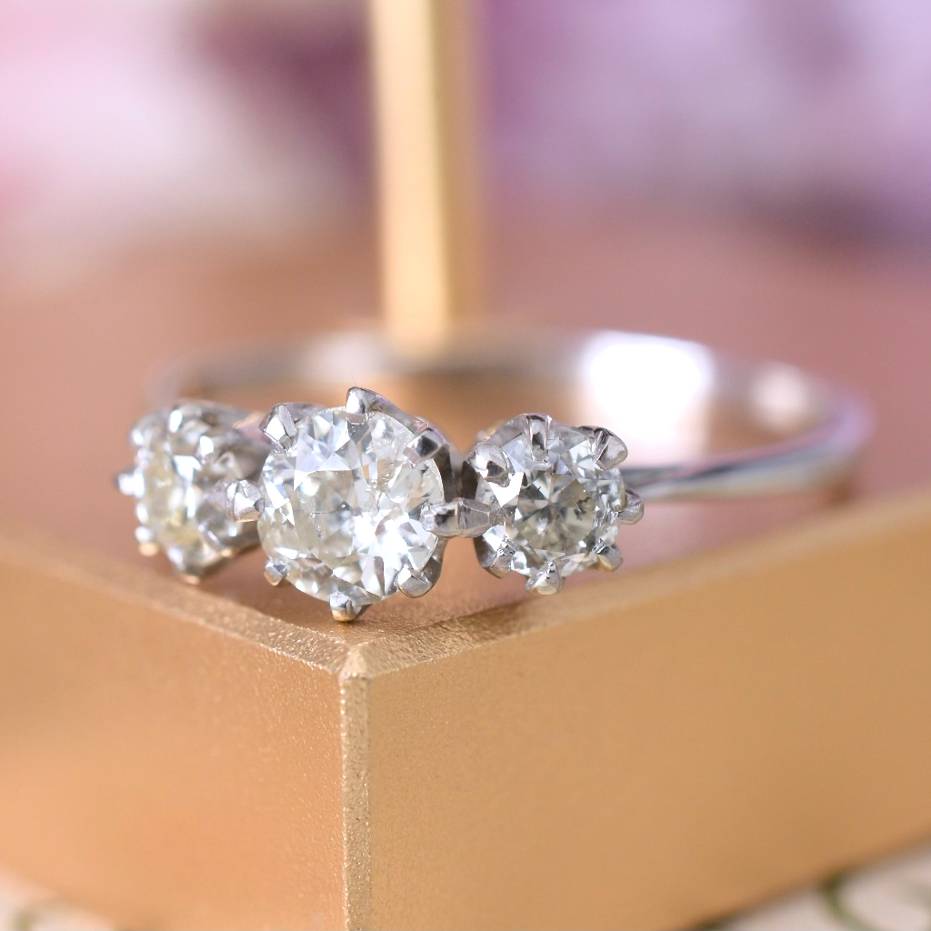 Vintage 9ct White Gold And Diamond Trilogy Ring 1.00ct Independent Valuation Included For $6,000 AUD