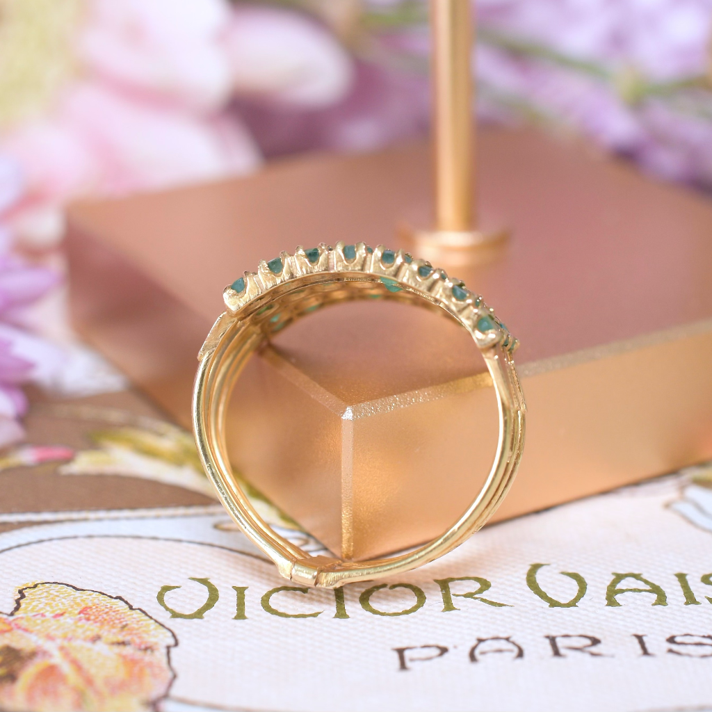 Modern 18ct Yellow Gold And Emerald Four Row ‘Harem’ Ring