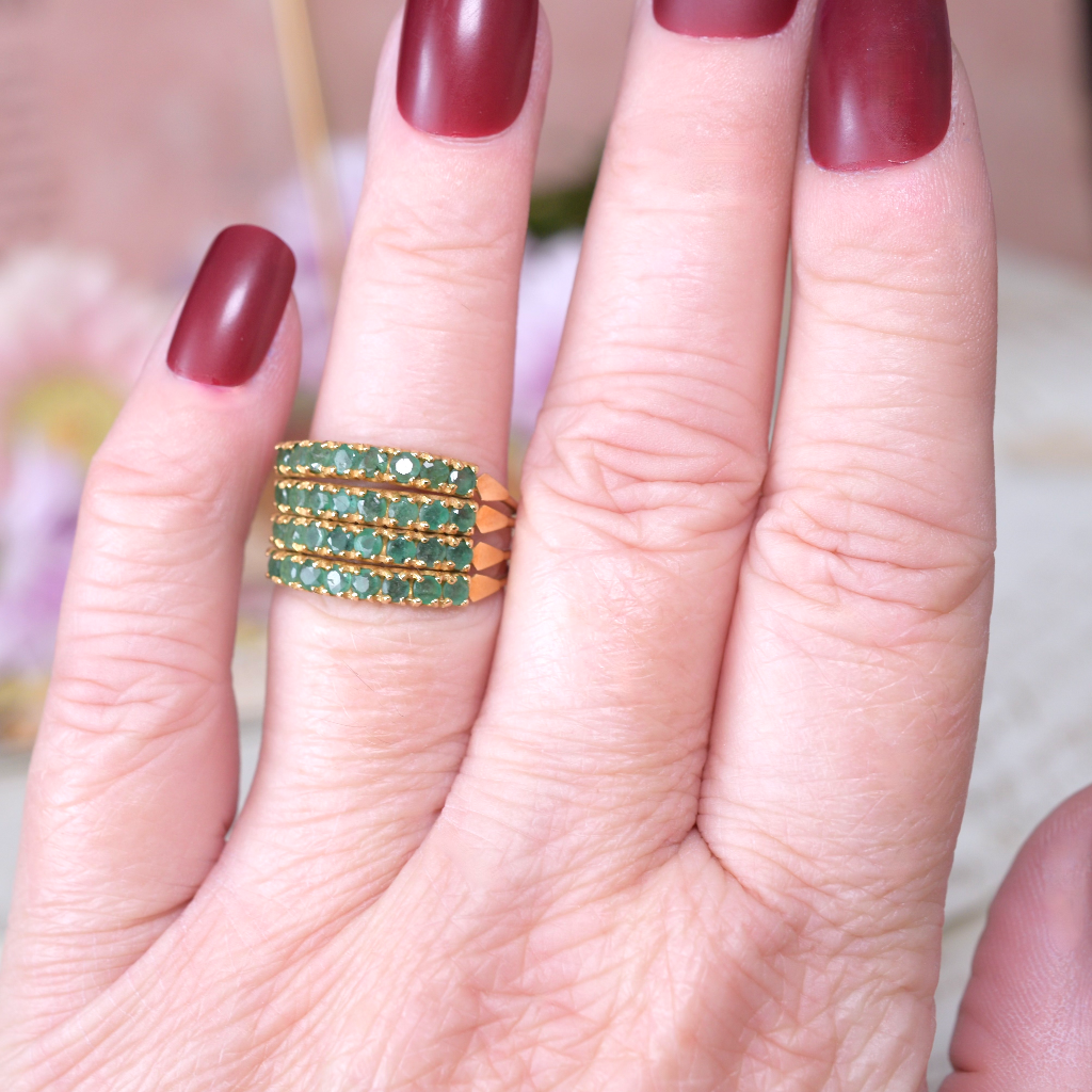 Modern 18ct Yellow Gold And Emerald Four Row ‘Harem’ Ring
