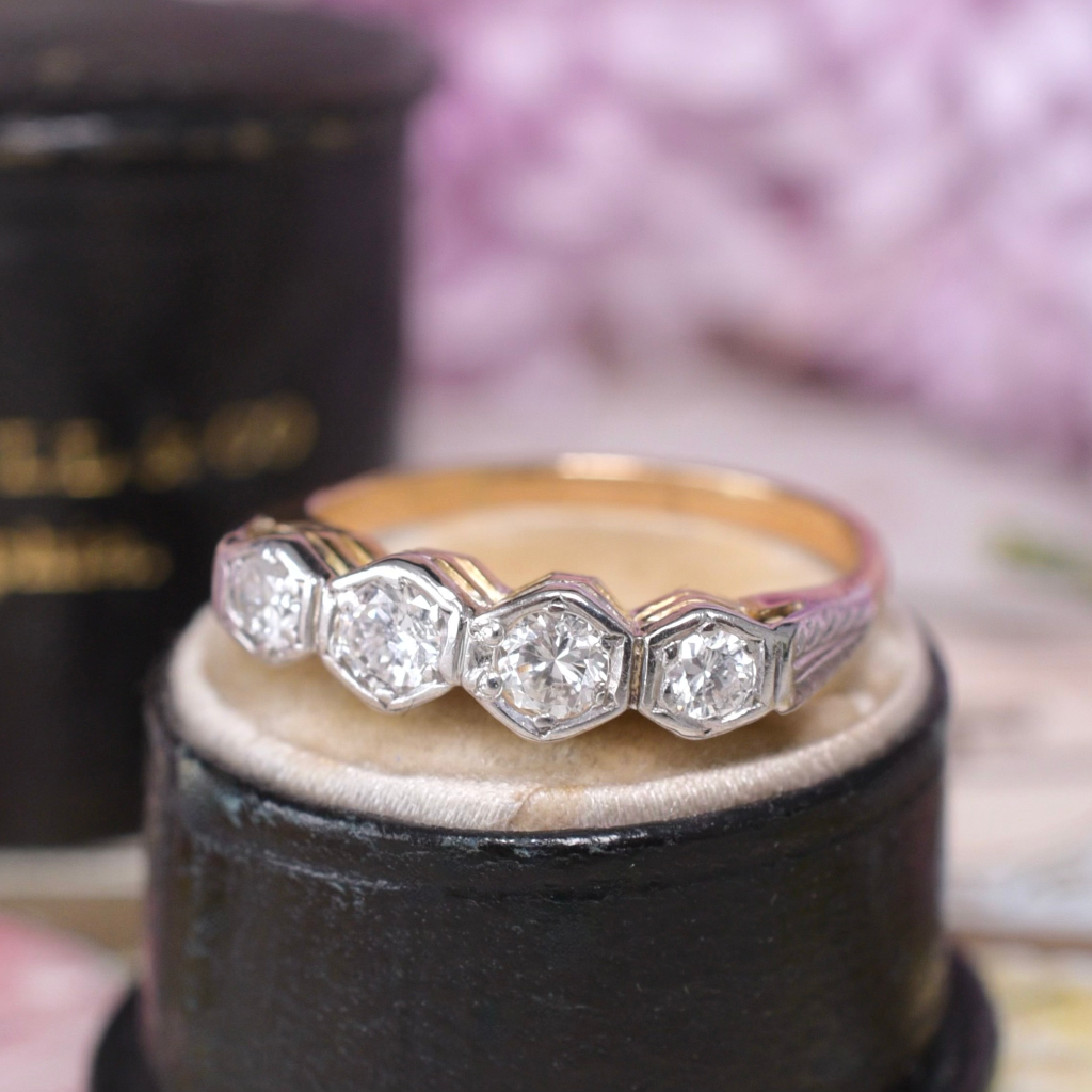 Vintage Australian 18ct Yellow Gold Diamond Four Stone Ring By ‘RODD’ Circa 1950
