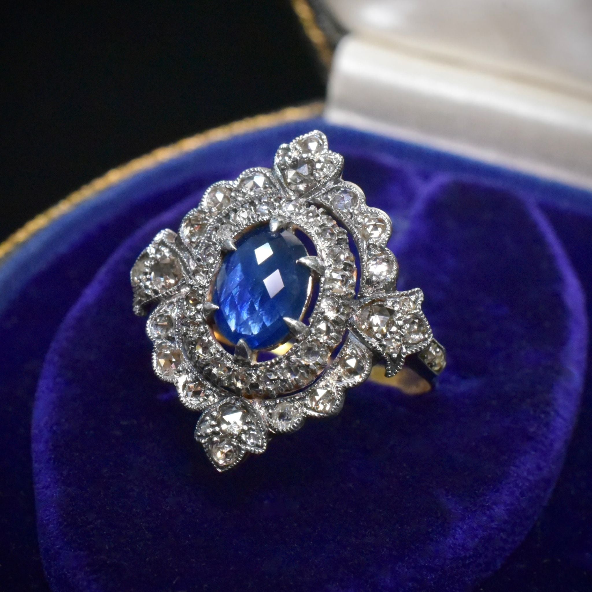Superb 18ct Gold And Silver Sapphire And Diamond ‘Antique Style’ Ring