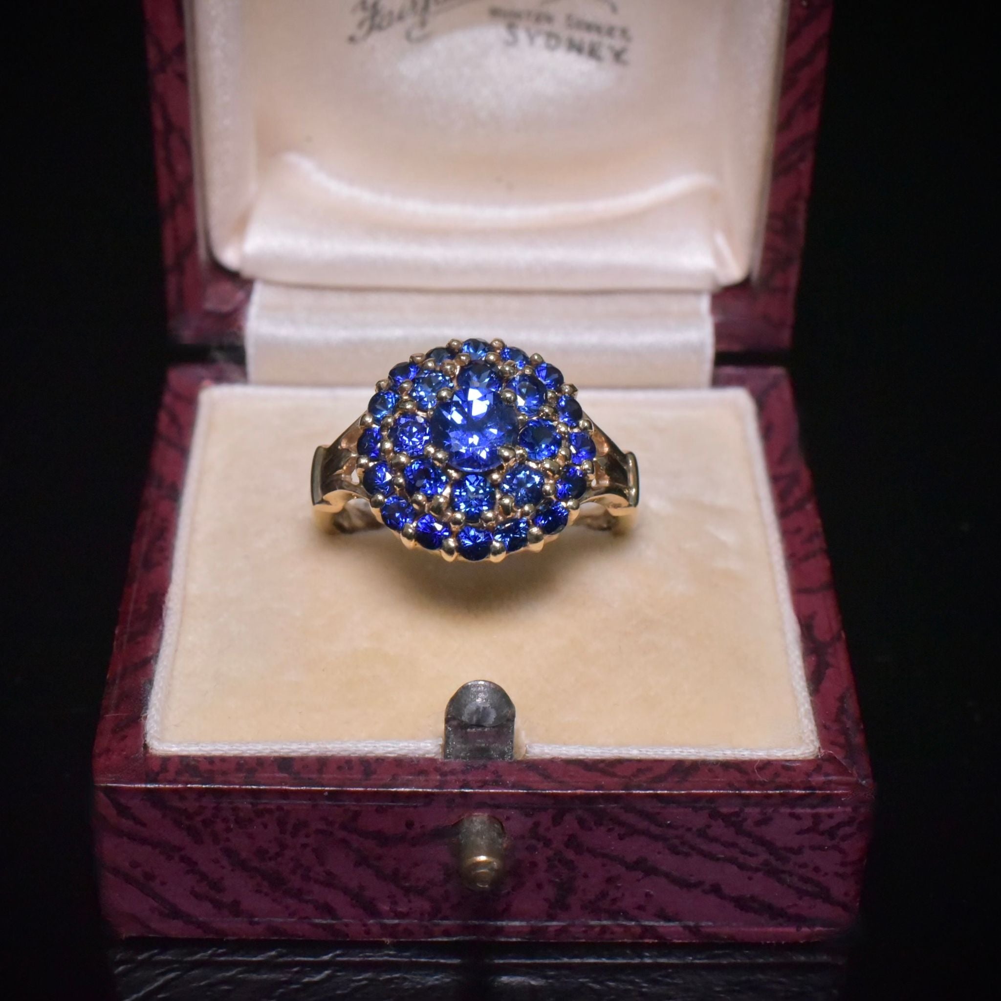 Modern 9ct Yellow Gold Man-Made Sapphire Daisy Cluster Ring