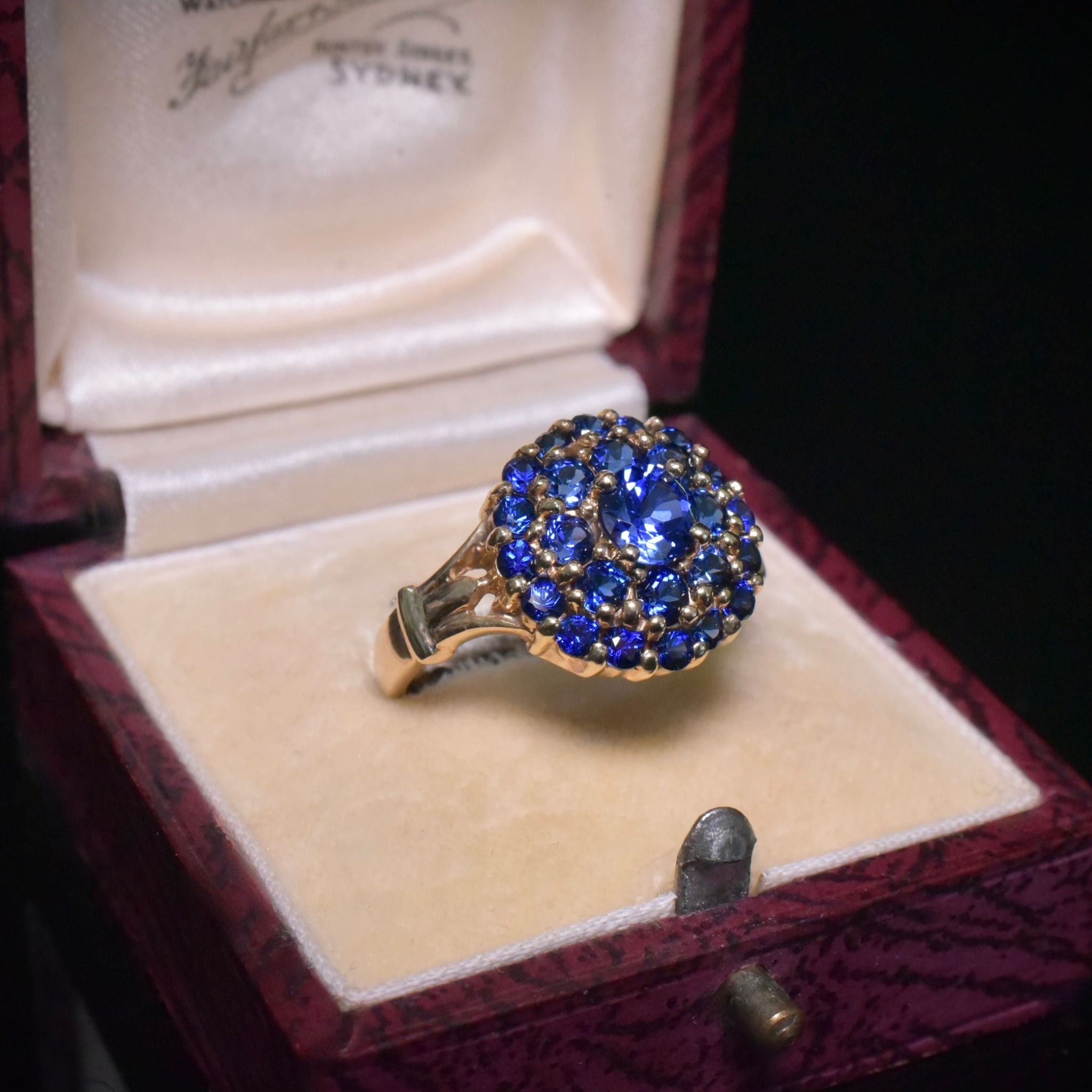 Modern 9ct Yellow Gold Man-Made Sapphire Daisy Cluster Ring