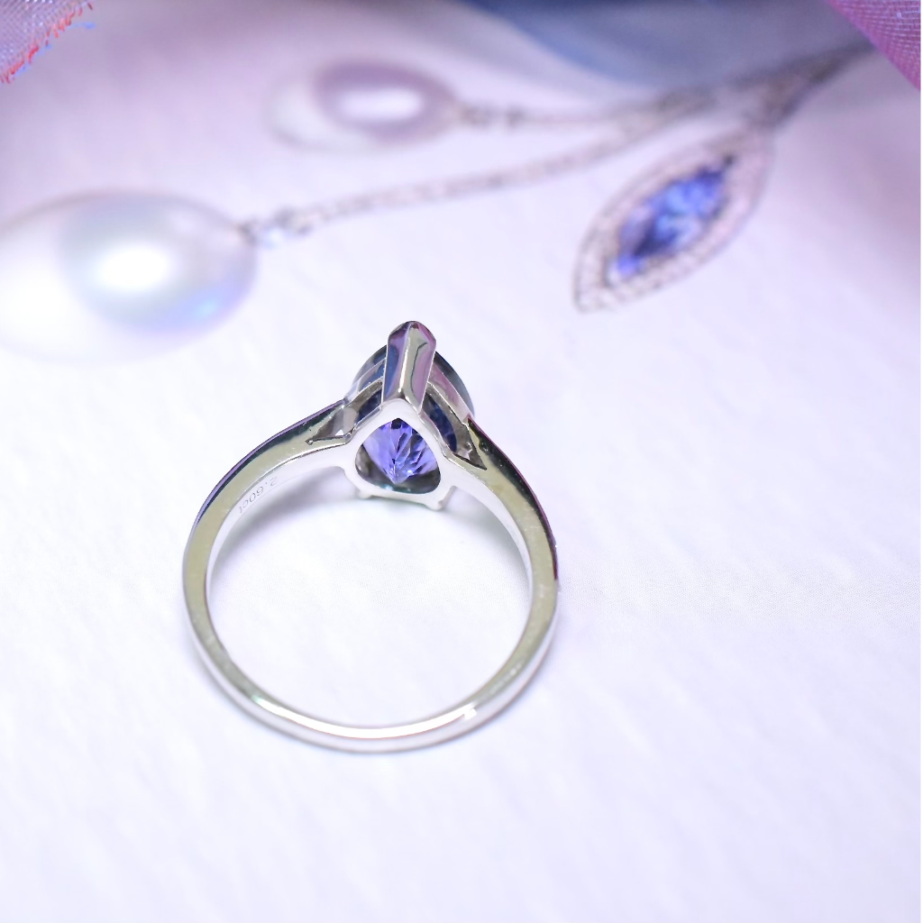 Modern 14ct White Gold Pear-Cut Tanzanite And Diamond Ring Valuation Included For $6,410 AUD
