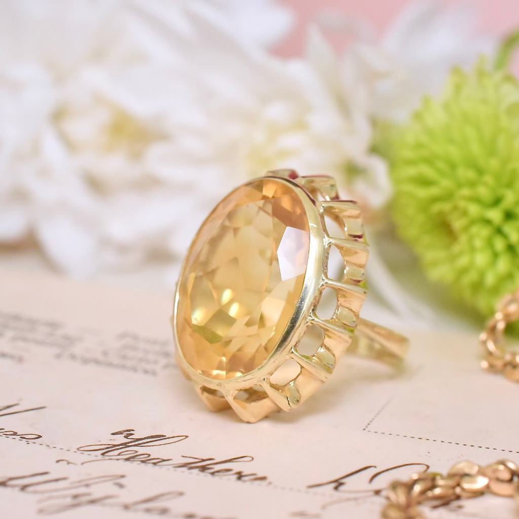 Vintage Retro Style 14ct Yellow Gold And Citrine Ring Circa 1960’s