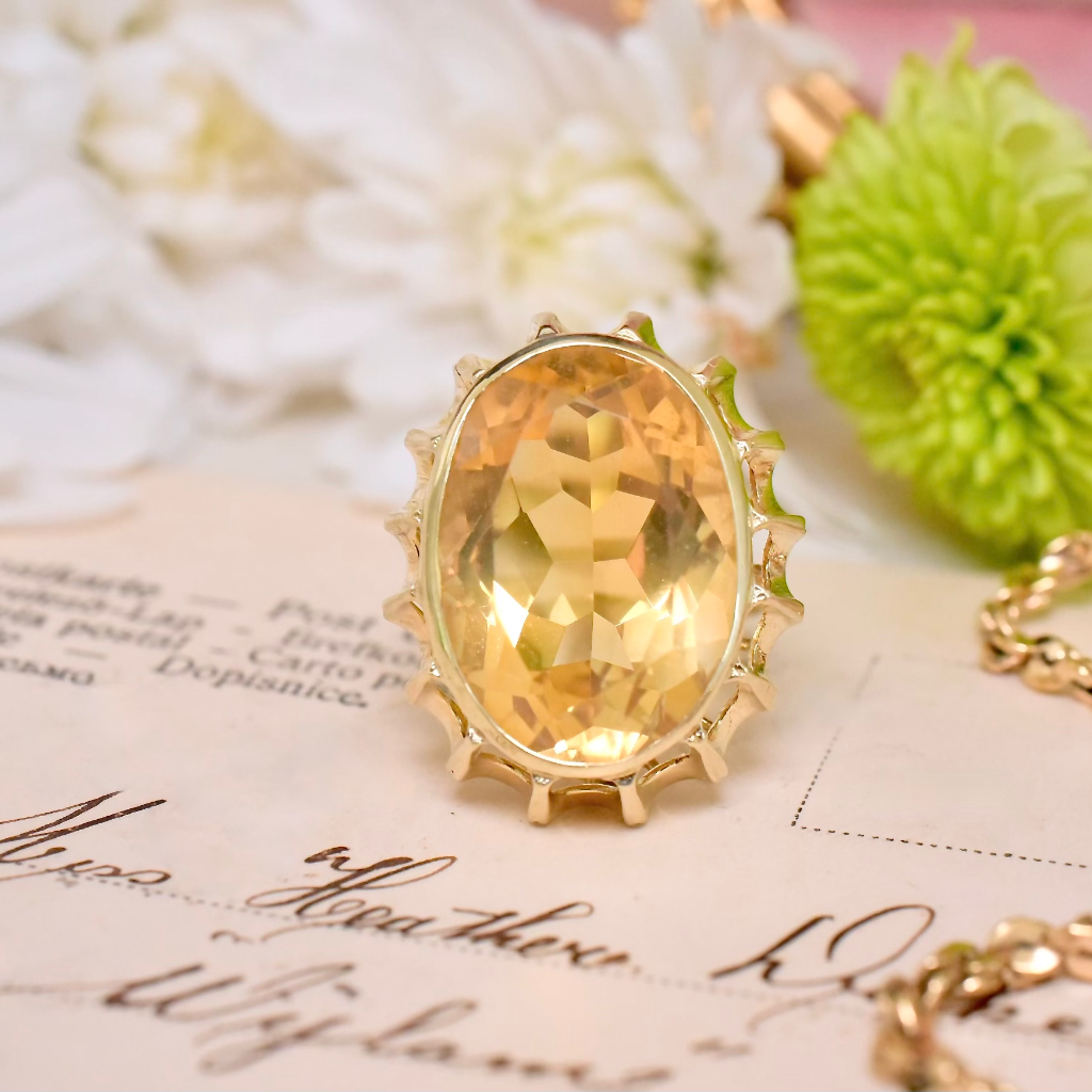 Vintage Retro Style 14ct Yellow Gold And Citrine Ring Circa 1960’s